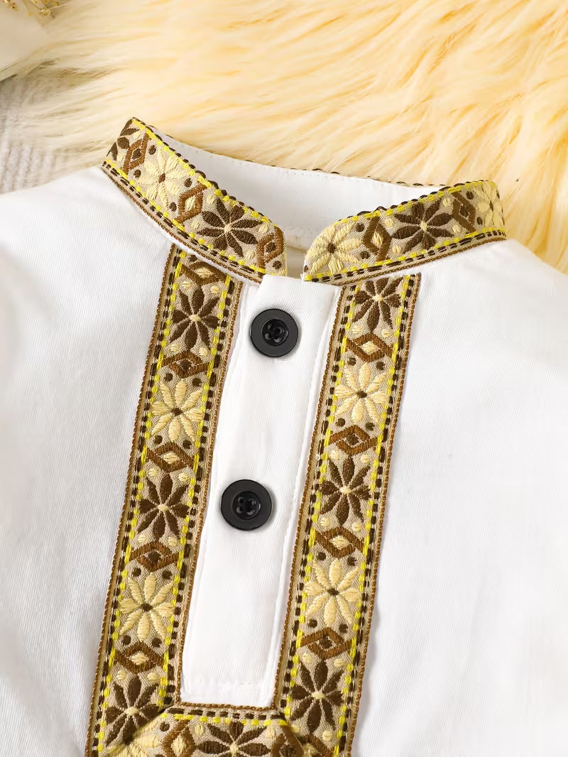 Boys’ Traditional Thobe with Embroidered Trim