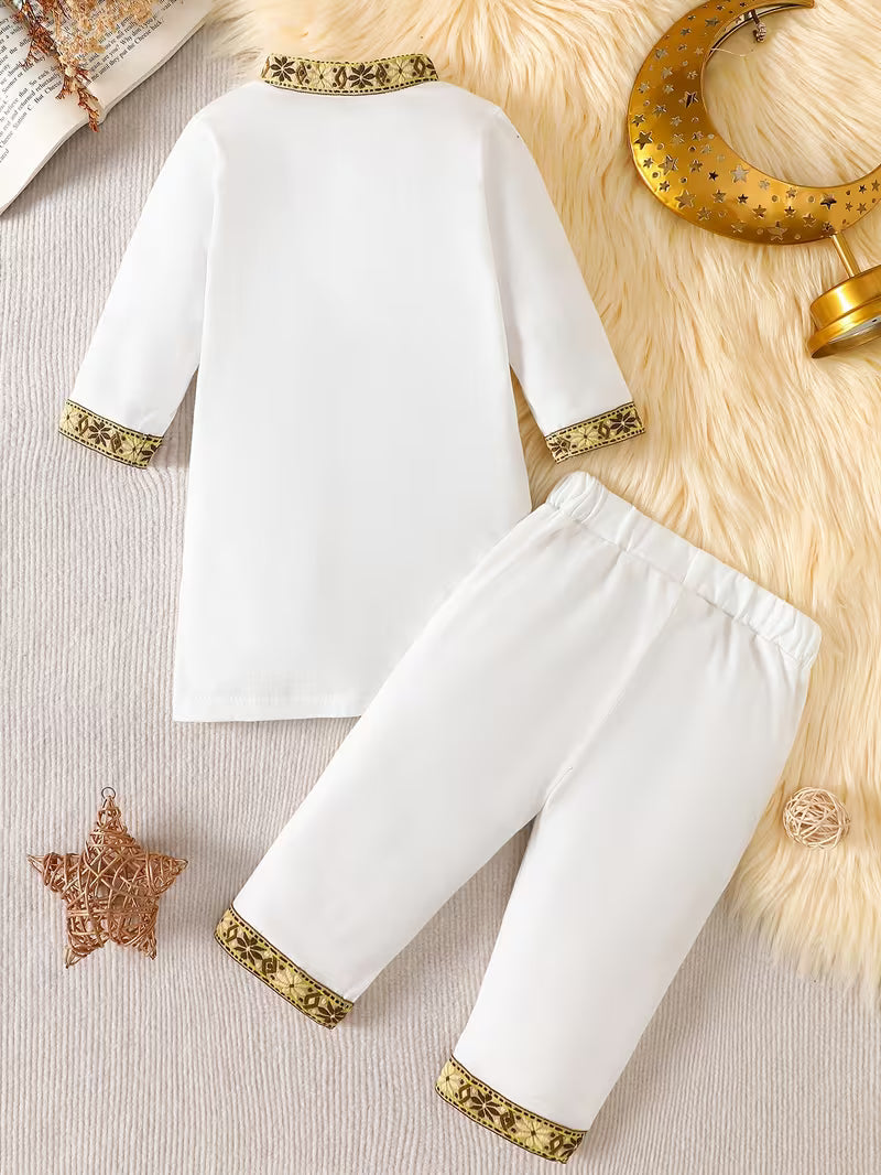 Boys’ Traditional Thobe with Embroidered Trim