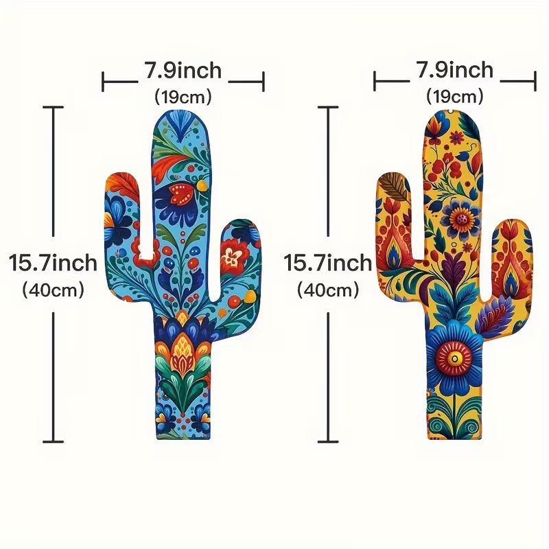 Hand Painted Mexican Style Wooden Cactus Wall Art