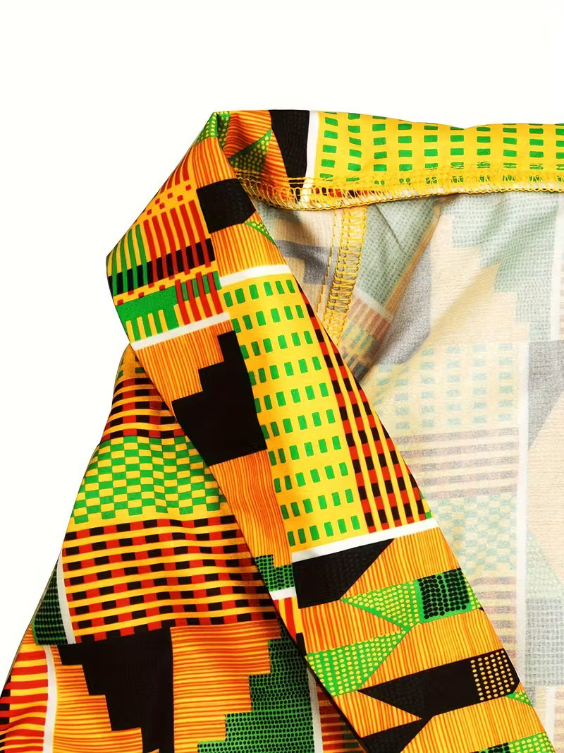 Women’s Geometric Print V-Neck Top with Bell Sleeves