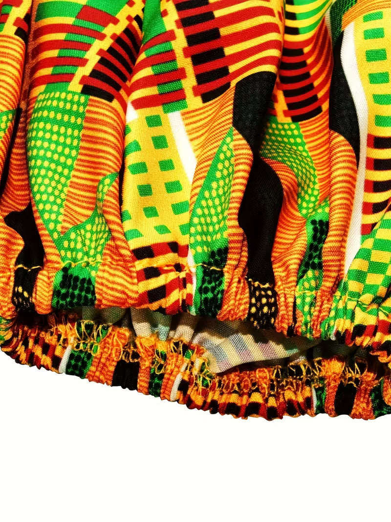 Women’s Geometric Print V-Neck Top with Bell Sleeves