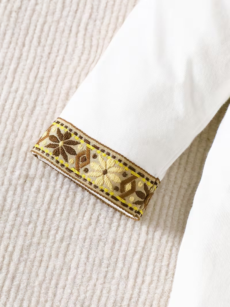 Boys’ Traditional Thobe with Embroidered Trim